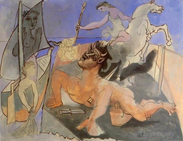 Pablo Picasso Types de peintures - Minotaure mourant Composition 1936