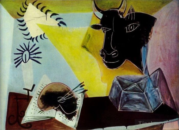 Pablo Picasso Types de peintures - Nature morte à la Tête de taureau noir 1938