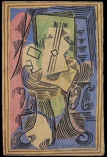 Pablo Picasso Types de peintures - Nature morte à la guitare sur guéridon 1922