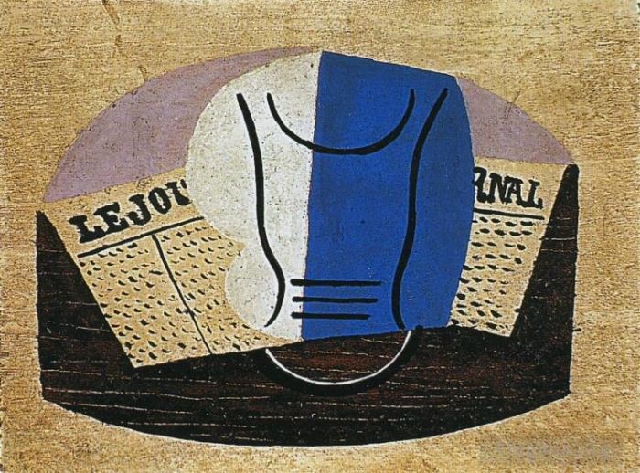 Pablo Picasso Types de peintures - Nature morte au Journal Verre et journal 1923