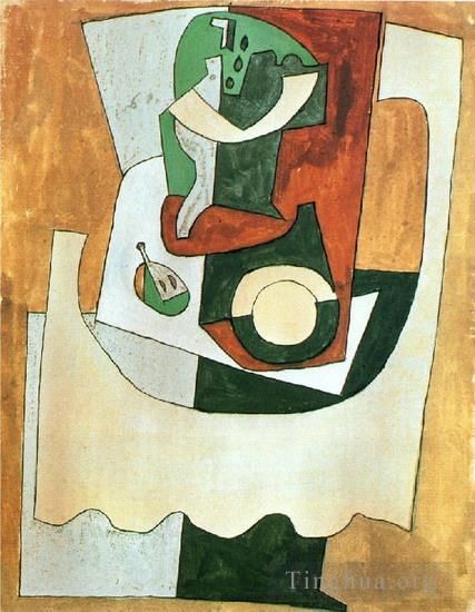 Pablo Picasso Types de peintures - Nature morte au guéridon et al assiette 1920