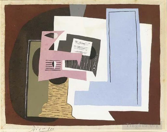 Pablo Picasso Types de peintures - Nature morte avec guitare et partition 1920
