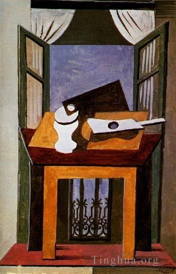 Pablo Picasso Types de peintures - Nature morte sur une table devant une fenêtre ouverte 1919