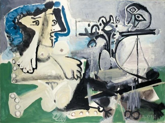Pablo Picasso Types de peintures - Nu assis et joueur de flûte 1967