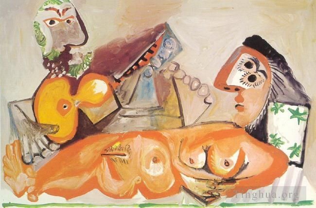 Pablo Picasso Types de peintures - Nu couch et homme jouant de la guitare 1970
