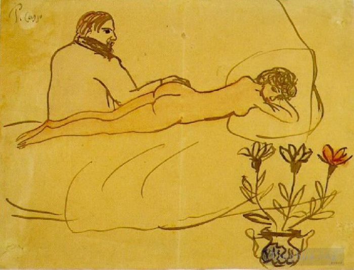 Pablo Picasso Types de peintures - Nu couche et Picasso assis 1902
