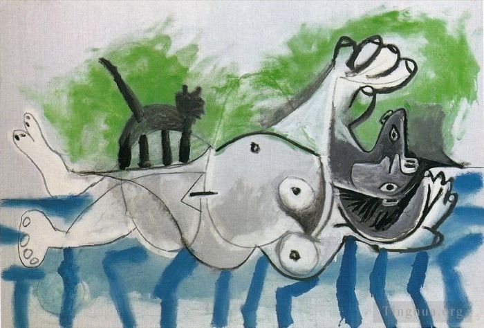 Pablo Picasso Types de peintures - Nu couche et chat IV 1964