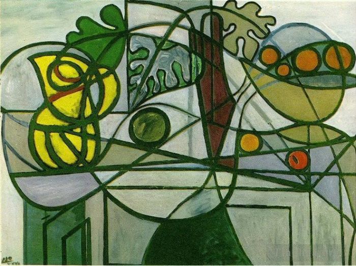 Pablo Picasso Types de peintures - Pichet coupe de fruits et feuillage 1931