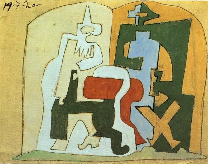 Pablo Picasso Types de peintures - Pierrot et Arlequin Arlequin et Pulcinella III 1920
