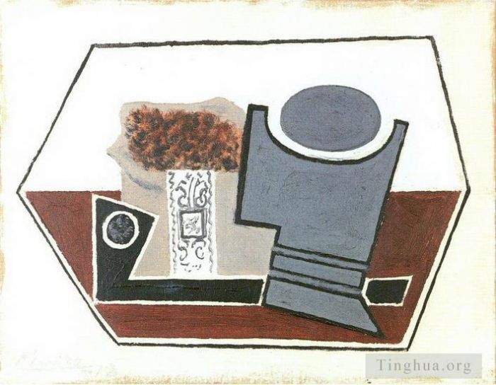 Pablo Picasso Types de peintures - Pipe en verre et paquet de tabac 1914