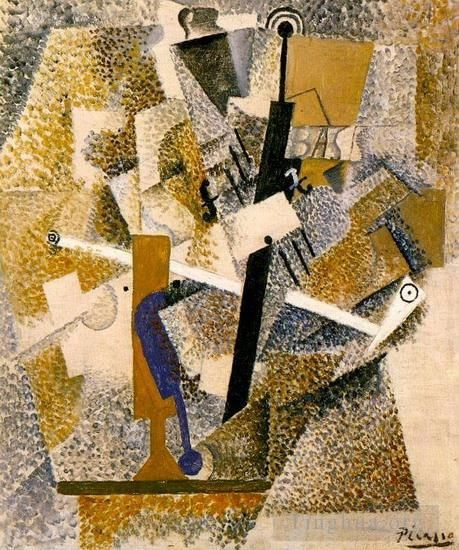Pablo Picasso Types de peintures - Pipe violon bouteille de Bass 1914