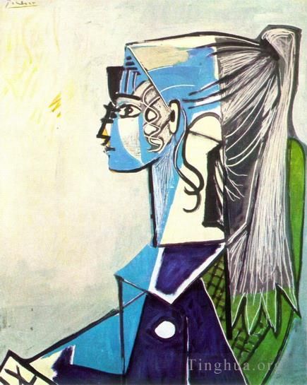 Pablo Picasso Types de peintures - Portrait de Sylvette David 2au fauteuil vert 1954