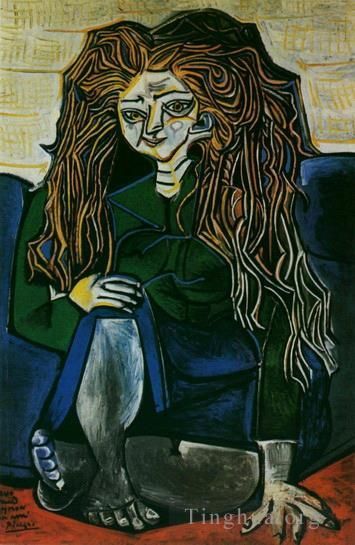Pablo Picasso Types de peintures - Portrait de Madame Hélène Parmelin sur fond vert 1951