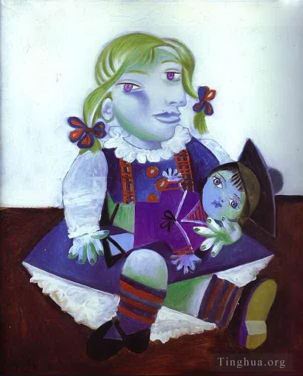 Pablo Picasso Types de peintures - Portrait de Maya avec sa poupée 1938