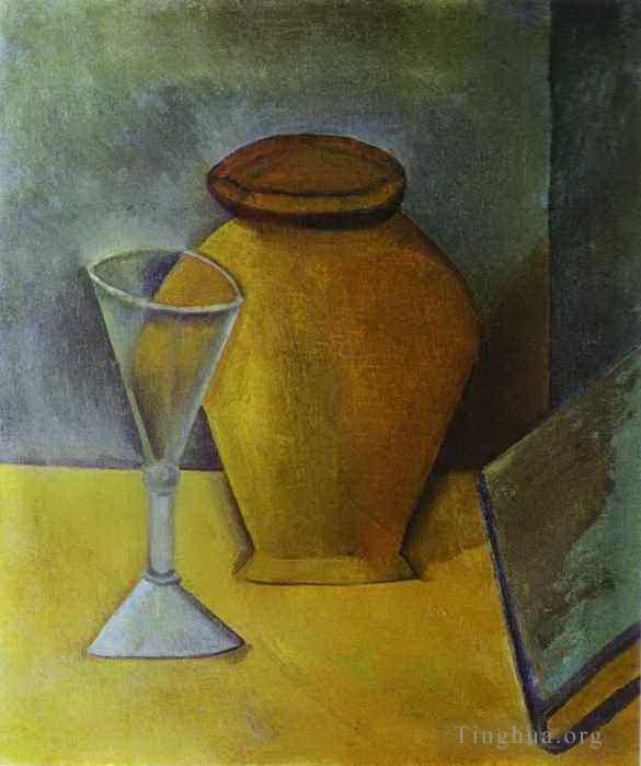 Pablo Picasso Types de peintures - Pot Verre à Vin et Livre 1908