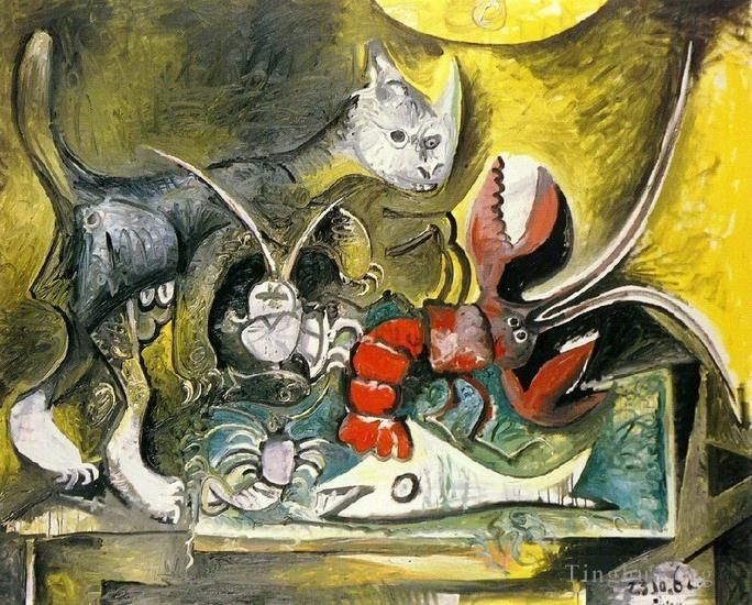 Pablo Picasso Types de peintures - Nature morte au chat et au homard 1962