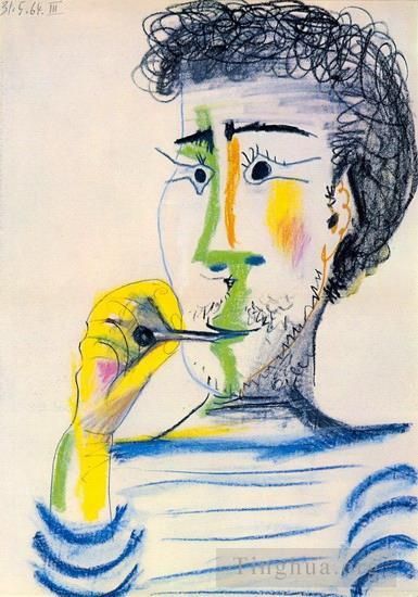 Pablo Picasso Types de peintures - Tête d'homme barbu à la cigarette III 1964