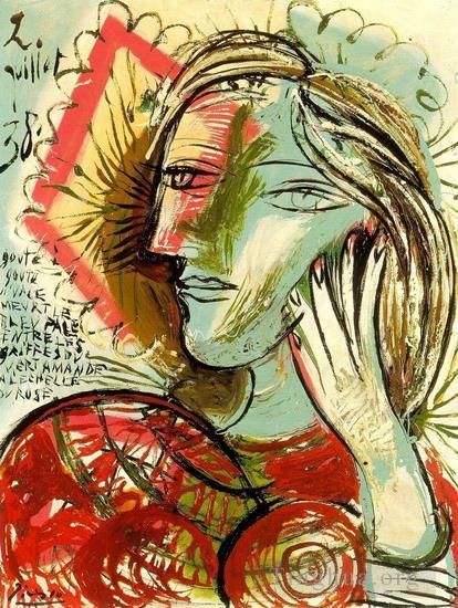Pablo Picasso Types de peintures - Tête de jeune fille au poème 1938