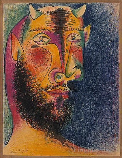Pablo Picasso Types de peintures - Tête de minotaure 1958