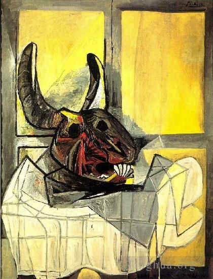 Pablo Picasso Types de peintures - Tête de taureau sur une table 1942
