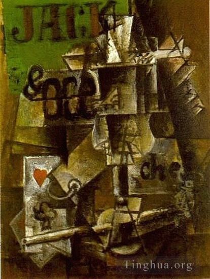 Pablo Picasso Types de peintures - Verre de Pernod et cartes 1912