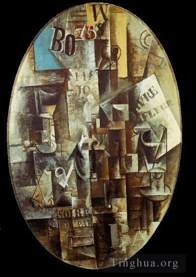 Pablo Picasso Types de peintures - Violon verre pipe et encrier 1912
