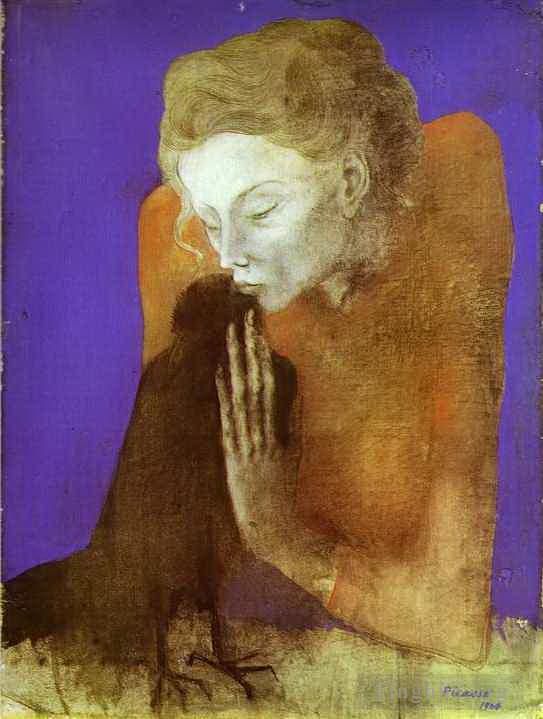 Pablo Picasso Types de peintures - Femme au corbeau 1904