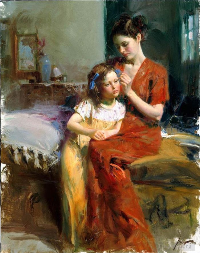 Pino Daeni Peinture à l'huile - Maman et fille