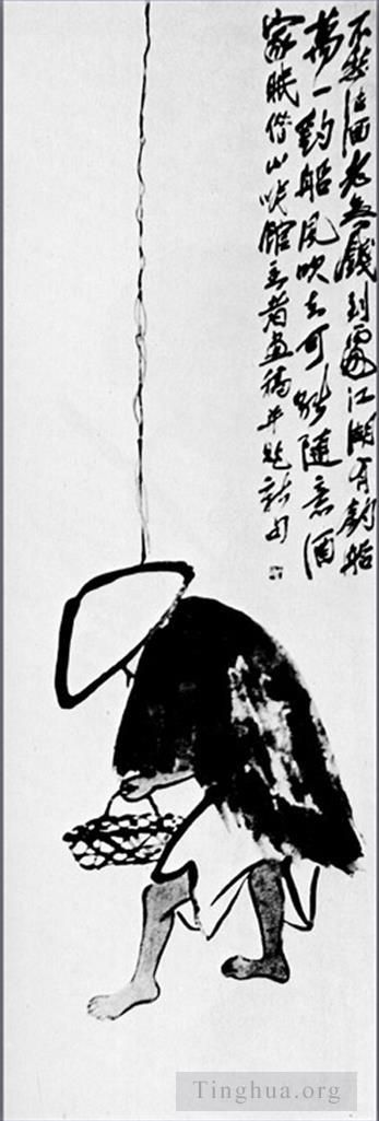 QI Baishi Art Chinois - Un pêcheur avec une canne à pêche