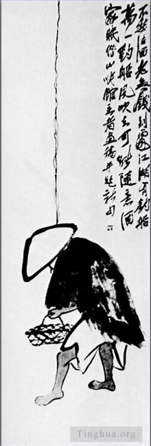 Art chinoises contemporaines - Un pêcheur avec une canne à pêche