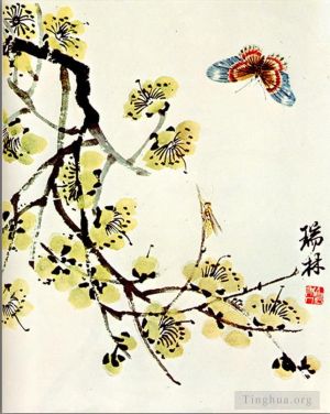QI Baishi œuvre - Papillon et plu fleuri