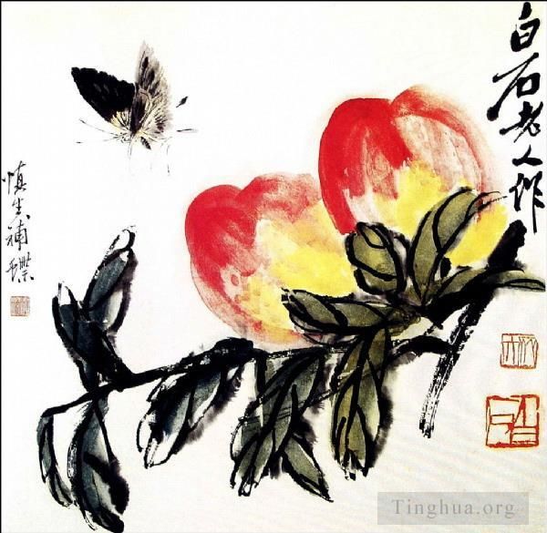 QI Baishi Art Chinois - Papillon et pêche
