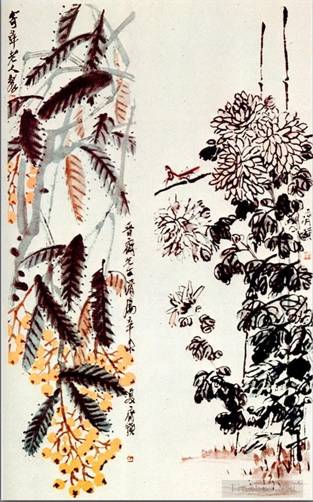 QI Baishi Art Chinois - Chrysanthème et nèfle