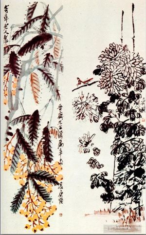QI Baishi œuvre - Chrysanthème et nèfle