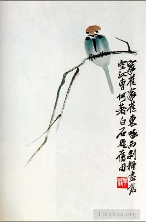 Art chinoises contemporaines - Moineau sur une branche vieux chinois