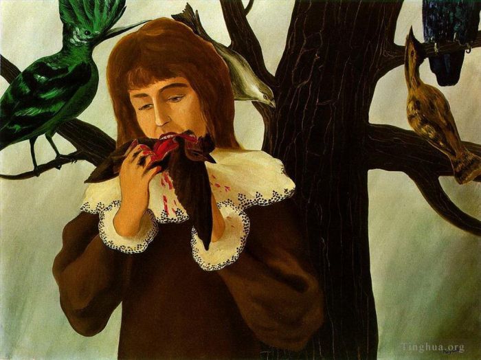 René François Ghislain Magritte Peinture à l'huile - Jeune fille mangeant un oiseau le plaisir 1927