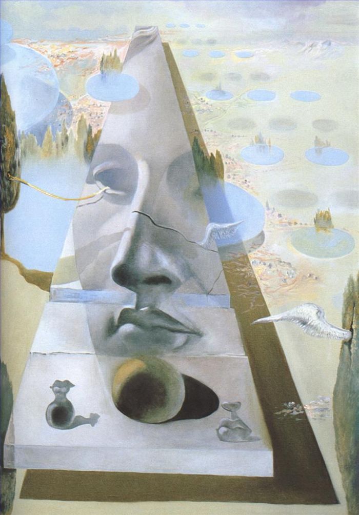 Salvador Dalí Peinture à l'huile - Apparition du Visage d'Aphrodite de Cnide dans un paysage