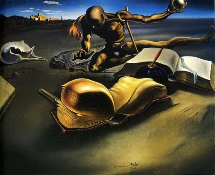 Salvador Dalí Peinture à l'huile - Livre se transformant en femme nue