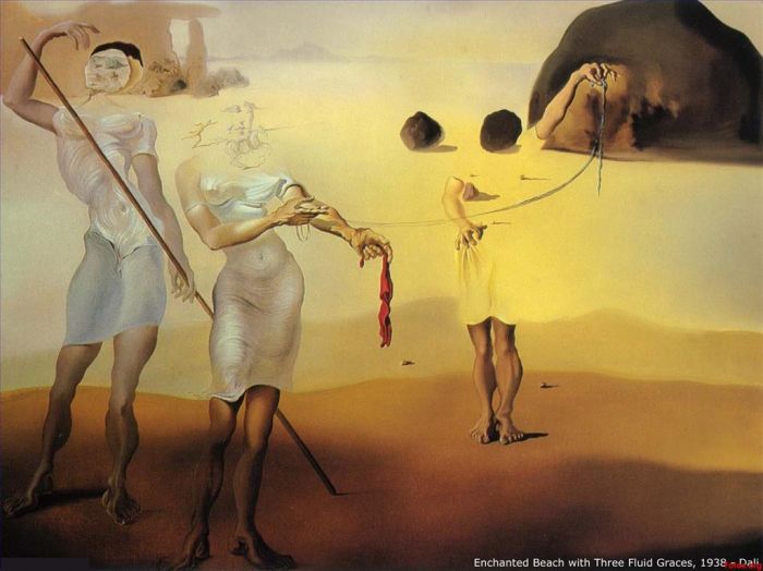 Salvador Dalí Peinture à l'huile - Plage Enchantée aux Trois Grâces Fluides