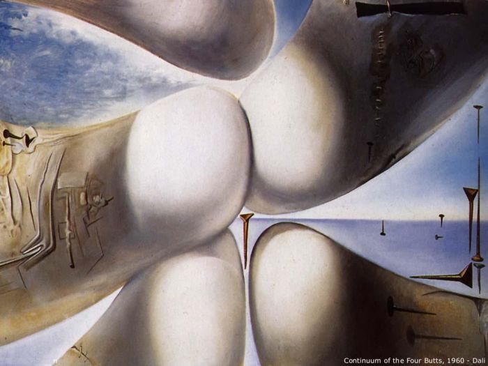 Salvador Dalí Peinture à l'huile - Déesse appuyée sur son coude Continuum des quatre fesses ou cinq cornes de rhinocéros faisant une vierge ou naissance d'une divinité