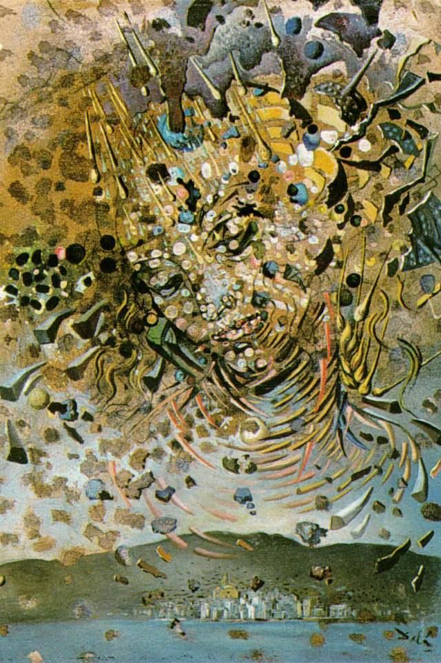 Salvador Dalí Peinture à l'huile - Tête bombardée de grains de blé