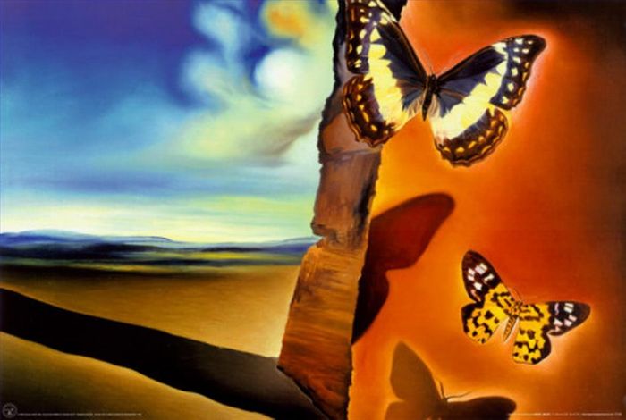 Salvador Dalí Peinture à l'huile - Paysage avec des papillons