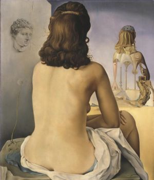 Peinture à l'huile contemporaine - Ma femme nue contemplant sa propre chair devenant des escaliers