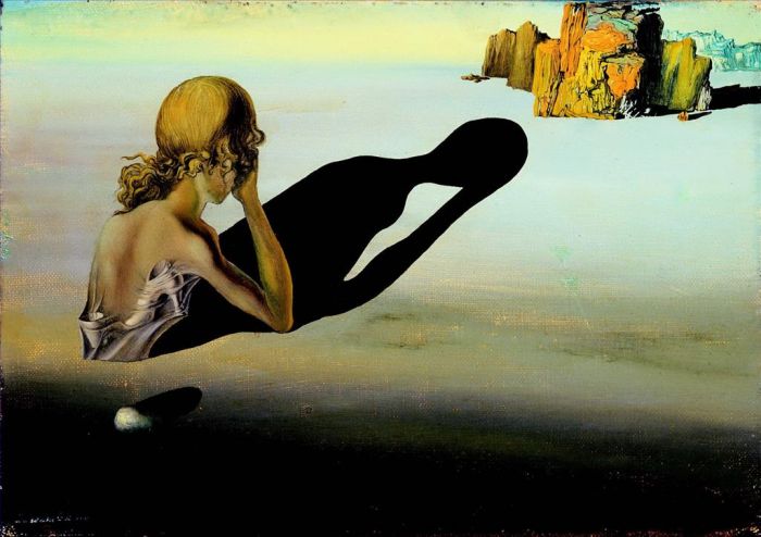 Salvador Dalí Peinture à l'huile - Remords ou Sphinx encastré dans le sable