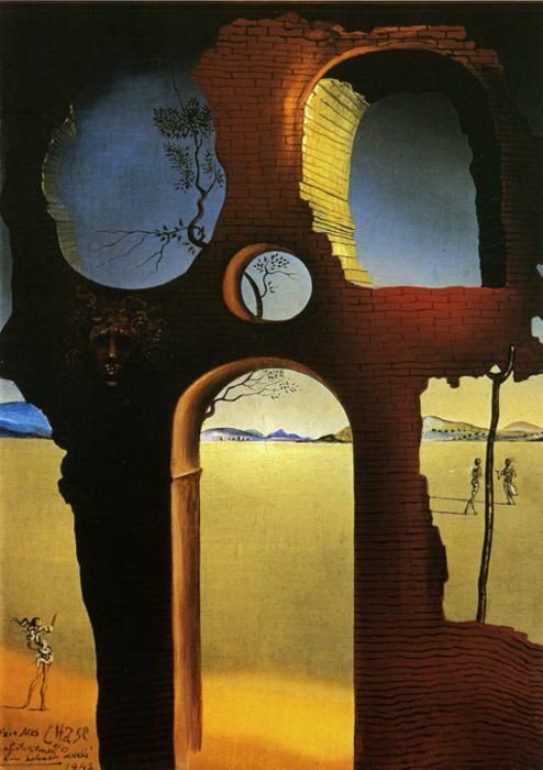 Salvador Dalí Peinture à l'huile - Ruine avec tête de Méduse et paysage