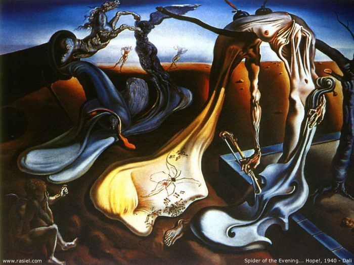 Salvador Dalí Peinture à l'huile - Araignée du soir Espoir