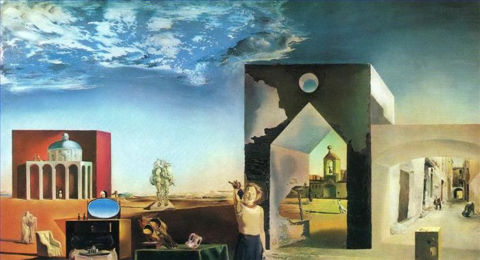 Salvador Dalí Peinture à l'huile - Banlieues d’un après-midi de ville critique et paranoïaque aux portes de l’histoire européenne