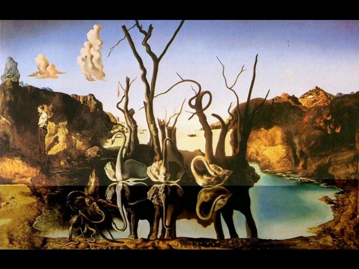 Salvador Dalí Peinture à l'huile - Cygnes reflétant les éléphants