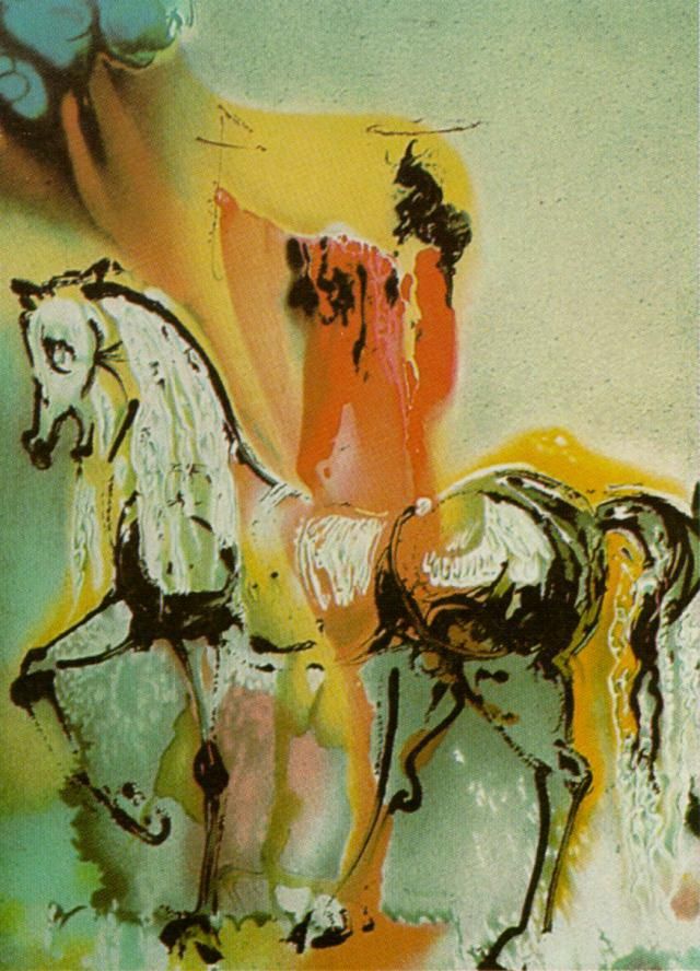 Salvador Dalí Peinture à l'huile - Les chevaux du chevalier chrétien Dali