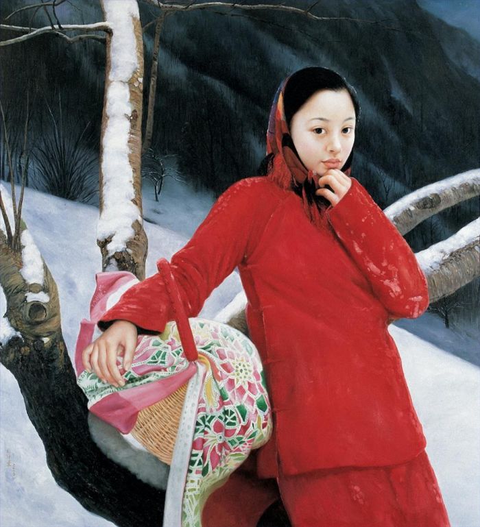 WANG Yidong Peinture à l'huile - Pie en montagne